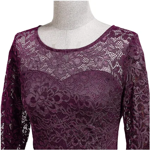 Vista 6 de Miusol Vestido largo formal de sirena con encaje floral y manga 23 para mujer
