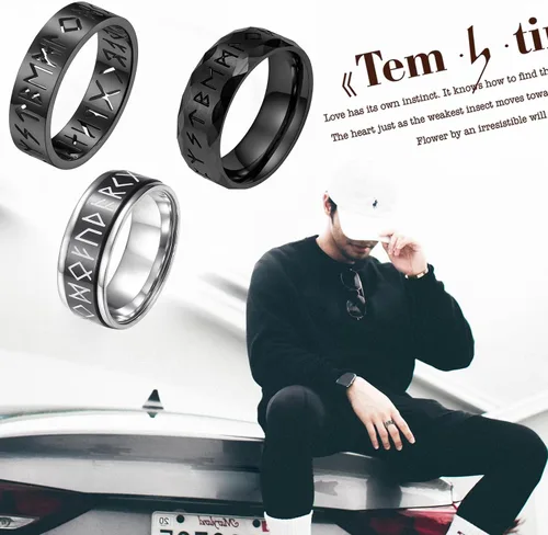 Vista 6 de OIDEA Juego de 3 anillos de runa vikingos huecos nórdicos para hombres y mujeres 0.315 pulgadas de acero inoxidable giratorio, anillos