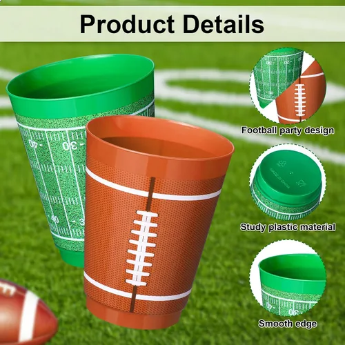 Vista 3 de Nuenen Juego de 24 tazas de plástico de fútbol de 16 onzas, juego de fiesta de fútbol con temática de rugby, taza esmerilada de plástico