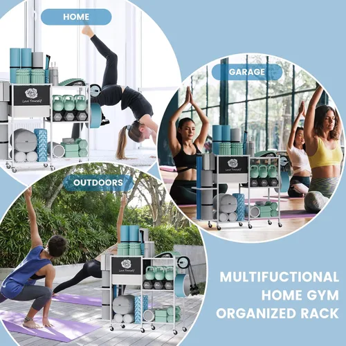 Vista 7 de Estante de Almacenamiento para Esterilla de Yoga, Estante de Almacenamiento para Gimnasio en Casa, Organizador de Almacenamiento de Equipo
