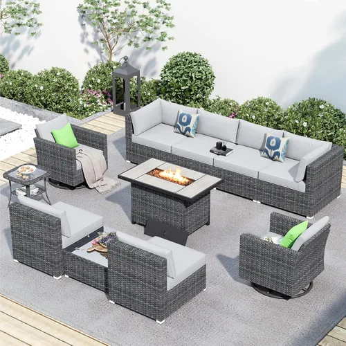Vista 29 de HOOOWOOO Patio Sectional Furniture Set,2 Piece Couch Set with 2 Matching Armless Chairs(Beige)