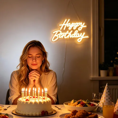 Vista 8 de Toddmomy Letrero de cumpleaños de neón de 17.51 x 10.23 pulgadas, alimentado por USB, letras LED iluminadas con luz blanca cálida para decoración
