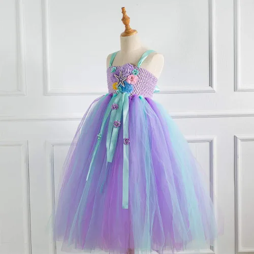 Vista 4 de Unicorniosirena tutú vestido para niñas Unicorniosirena con diadema cintura alta vestido de tul para fiesta 4T 6T 8T 10T