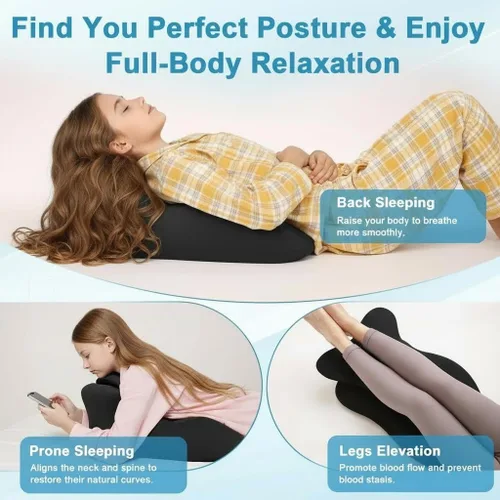 Vista 6 de cjc Almohada de cuña de espuma viscoelástica para adultos, almohada de cama con soporte multiposición y funda extraíble para dormir, sentarse, boca
