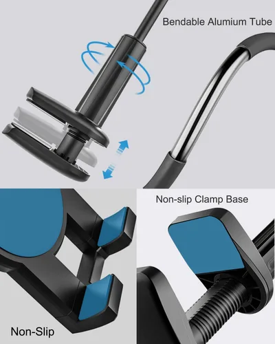Vista 6 de woleyi Soporte de tableta de cuello de cisne para cama, soporte flexible para tableta de brazo largo para escritorio, soporte de abrazadera