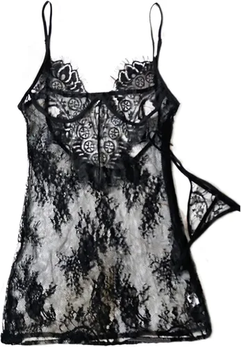 Vista 4 de Lencería para mujer, Sleep & Lounge Sheer Spaghetti Strap Siamese 2 Piezas Set Sin Llantas Lencería sin entrepierna