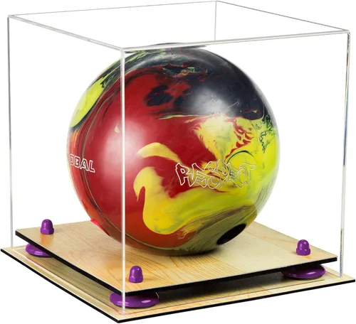 Vista 79 de Better Display Cases Acrylic Bowling Ball Display Case with Mirror Case, Yellow Risers and Clear Base (B33/A028)