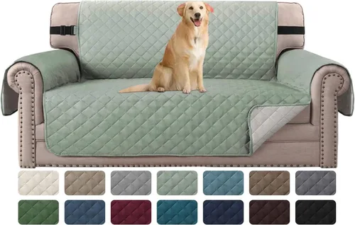 Vista 13 de H.VERSAILTEX Funda de sofá resistente al agua para sofá de 3 cojines, reversible, protector de muebles acolchado con correa elástica, funda de sofá