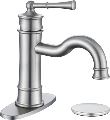 Vista 12 de Grifo romano para lavabo de baño dorado cepillado de un solo agujero, montaje en cubierta, conjunto de drenaje desplegable con placa de cubierta
