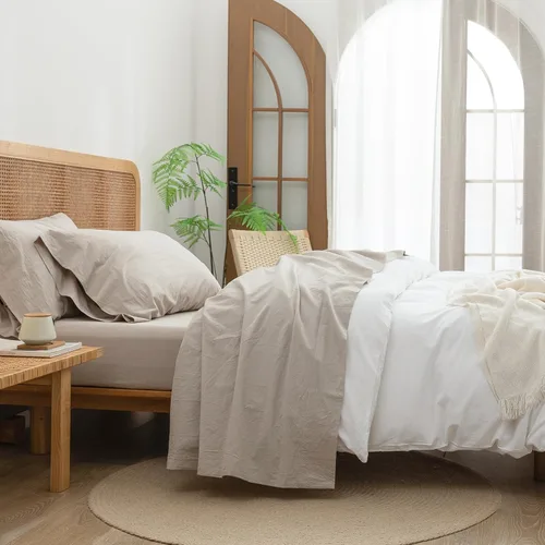 Vista 18 de BESTOUCH Juego de sábanas 100% algodón lavado, tacto de lino, súper suave, cómodo, elegante, ligero, juego de ropa de cama de 3 piezas, color gris