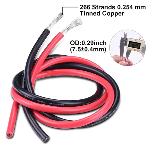 Vista 2 de Cable de calibre 6, iGreely 10 pies negro y 10 pies rojo 6 AWG cable eléctrico de cobre estañado, 2 cables aislados de un solo conductor trenzado