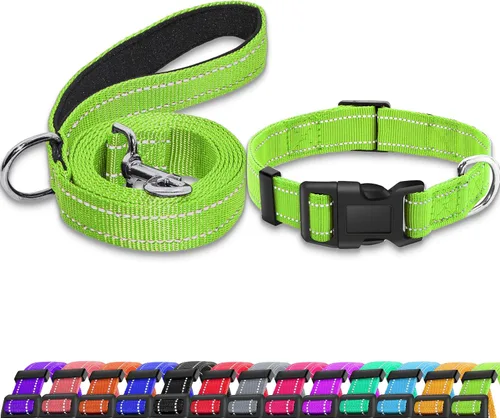 Vista 18 de Collar reflectante para perro con hebilla de bloqueo de seguridad, collares de nailon suaves y transpirables ajustables para perros pequeños Negro
