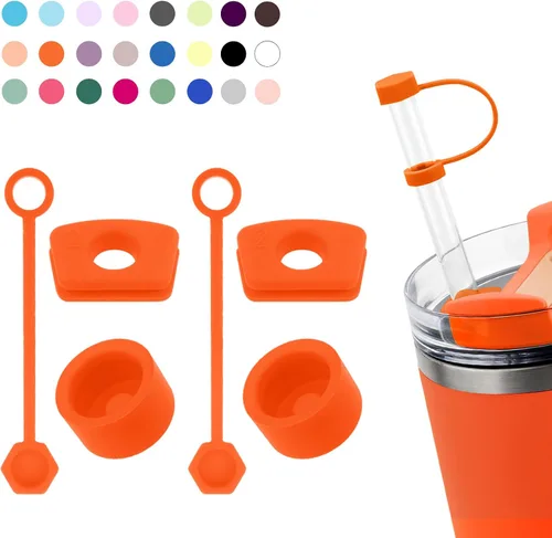 Vista 15 de Juego de tapones antiderrame de silicona compatible con taza Stanley Cup 2.0 de 30oz y 40oz con cubierta para pajita (Juego de 2, Rosa Almendra)