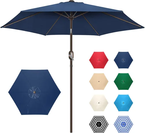 Vista 11 de Sombrilla de patio de 7.5 pies/9 pies, sombrilla de piscina con protección UV con poste resistente, sombrilla para exteriores con botón