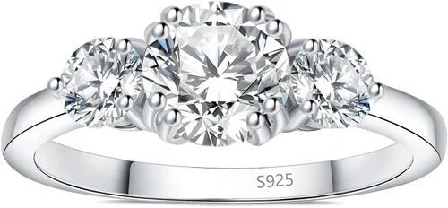Vista 5 de JewelryPalace Classic 3 Stones Cubic Zirconia Engagement Rings for Women, 925 Sterling Silver 14K Gold Plated Promise Ring for Her, Round Cut