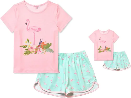 Vista 11 de QPANCY - Conjunto de pijamas a juego para niñas y muñecas con diseño de unicornio, ropa de dormir de algodón para el verano
