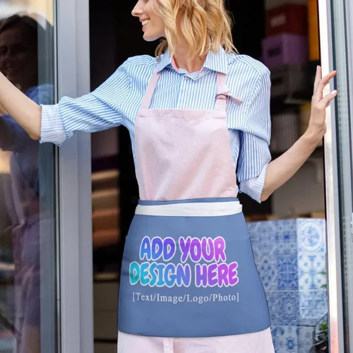 Vista 190 de AXKEUDO Delantal personalizado con bolsillos, delantales de cintura para camarera para cocinar en casa, restaurante, servir trabajo