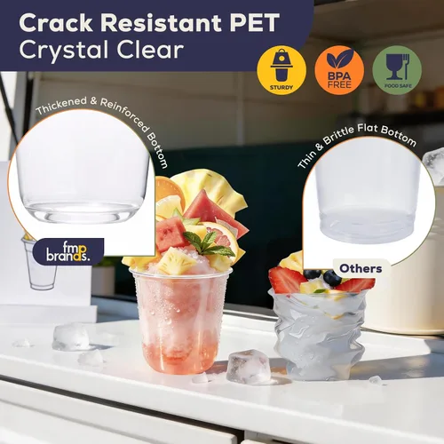 Vista 4 de Fit Meal Prep Paquete de 100 vasos de plástico transparente de fondo redondo de 12 onzas con tapas sin popote, tazas de café helado desechables