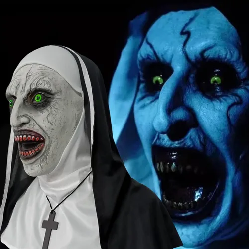 Vista 11 de Scary Nun Latex Mask - Halloween Party Horror Nun Conjuring Cosplay Full Head Creepy Mask