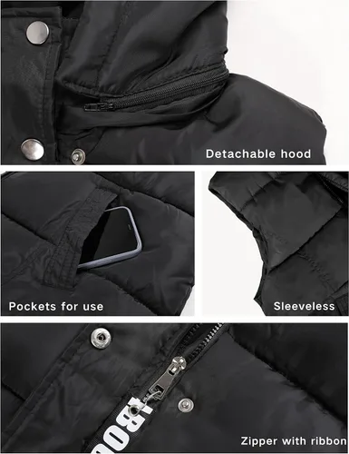 Vista 4 de Fiona Jolin Chaleco largo acolchado con capucha para mujer, abrigos de invierno acolchados sin mangas, chaquetas hinchadas