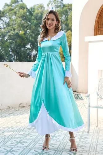 Vista 4 de Vestidos de princesa para mujeres, adultos, disfraz de princesa con accesorios para Halloween