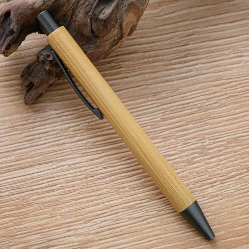 Vista 6 de Gullor Bolígrafo retráctil de bambú natural, bolígrafos sostenibles para escribir diario, suministros de oficina, bolígrafos ecológicos, 5