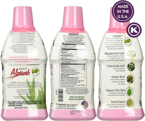 Vista 2 de Lily Of The Desert Fórmula estomacal, jugo orgánico de aloe vera con olmo resbaladizo, manzanilla, menta y jengibre para la salud intestinal