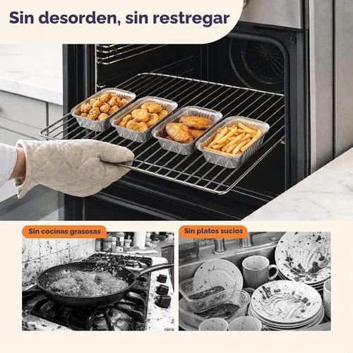 Vista 4 de Fit Meal Prep Paquete de 100 sartenes pequeñas de papel de aluminio de 1 libra con tapas, recipientes desechables para alimentos con tapas