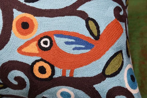 Vista 2 de Funda de cojín lumbar bordada a mano de lana 13x21 (funda de almohada lumbar de pájaros azules)
