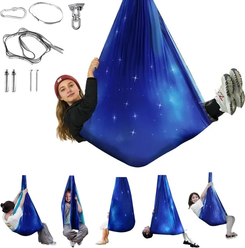 Vista 17 de Columpio sensorial para niños y adultos, columpio de terapia de doble capa para interiores y exteriores, columpio para acurrucarse con accesorios