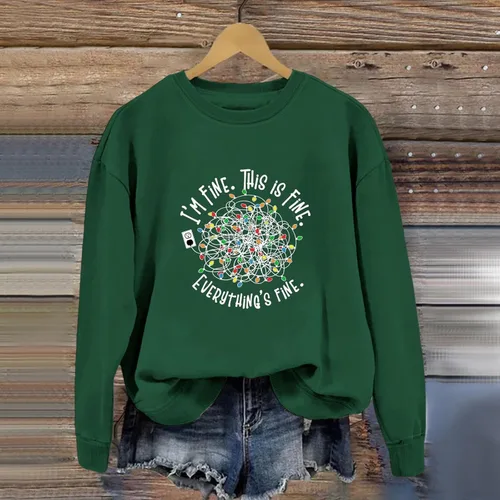 Vista 3 de Sudaderas de Navidad para mujer con texto en inglés "Im Fine This Is Fine", camisetas gráficas de Navidad para mamá