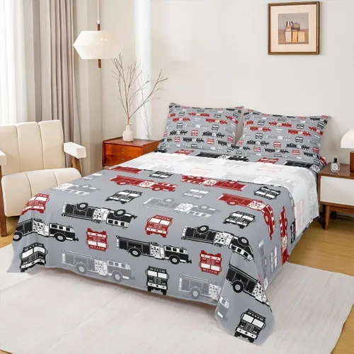 Vista 20 de Erosebridal Juego de sábanas de automóvil de dibujos animados para niños, juego de ropa de cama de camiones, tamaño individual, sábana bajera
