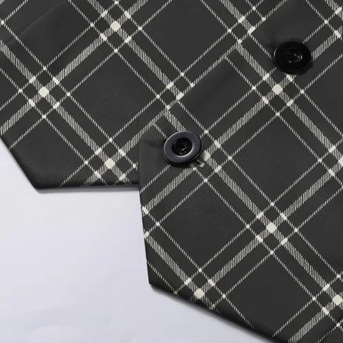 Vista 5 de YFFUSHI Chalecos de traje para hombre, a cuadros, ajustados, para vacaciones, bailes, bodas Negro