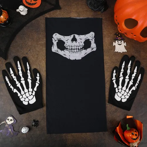 Vista 7 de Juego de guantes de esqueleto y máscara de calavera de Halloween