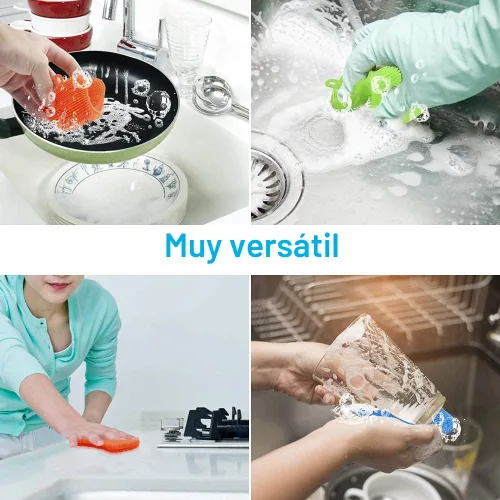 Vista 5 de 3 esponjas de silicona OstWony para platos, esponjas de silicona de grado alimenticio súper alimentarias, utensilios de cocina multiusos