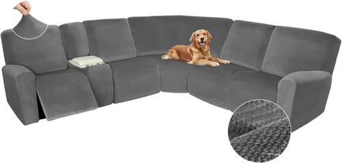 Vista 634 de Arfntevss Fundas de sofá seccional reclinable de terciopelo, Funda de sofá seccional de esquina para sofá reclinable, Funda elástica suave
