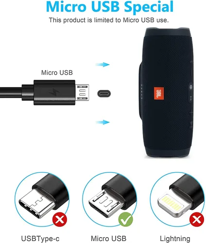 Vista 5 de Cable de carga micro USB de repuesto para JBL Clip 3, 2, JBL Flip 4, 3, 2, JBL Charge 3, 2, 2 Plus, cable de carga portátil impermeable para altavoz
