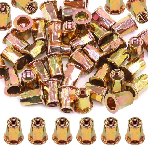 Vista 8 de Glarks Juego de 60 tuercas de remache de brida de cuerpo hexagonal M6 de acero al carbono chapadas en zinc, cabeza plana roscada, tuerca