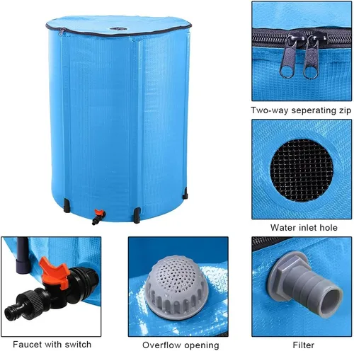 Vista 6 de Barril de lluvia plegable, tanque de almacenamiento de agua portátil, sistema de recolección de agua de lluvia, contenedor colector de agua con kit