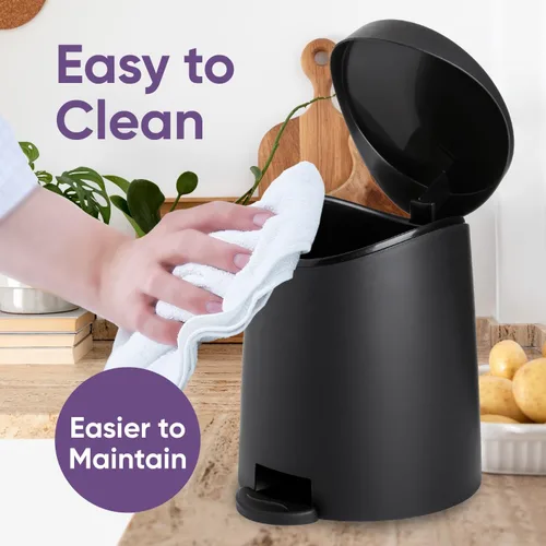 Vista 8 de Superio Mini cubo de basura para baño con tapa de 3 litros, cubo de basura de plástico de 0.75 galones, moderno bote de basura con pedal de pie