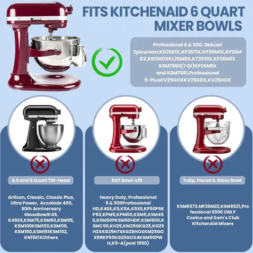 Vista 3 de Batidor de borde flexible de 6 cuartos para batidoras KitchenAid con bordes de silicona para accesorios y accesorios de ayuda de cocina