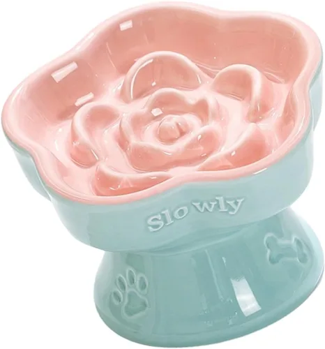 Vista 10 de Ceramic Dog and Cats Slow Feeder Treats Bowl with Raised Design for Small Pet Helps Choking and Improves Digestion Pet Slow Feeder Bowl caramel