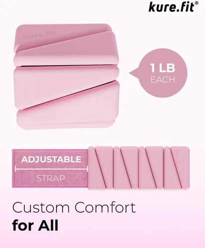 Vista 5 de Pesas ajustables rosas para muñeca y tobillo de 1 libra cada juego de 2 y kit de pilates rosa