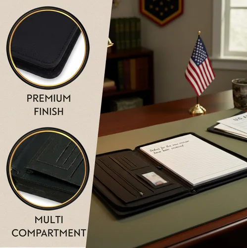 Vista 4 de Bey-Berk U.S. Army Seal - Portafolio con cremallera (negro), organizador de cartera tamaño carta con sello del ejército de los Estados Unidos y bloc