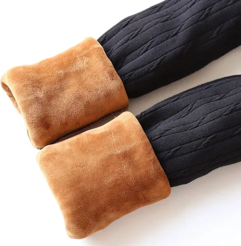 Vista 4 de LUOUSE Leggings elásticos de terciopelo con forro polar para niñas pequeñas, pantalones de punto trenzado gruesos y ajustados para niños pequeños