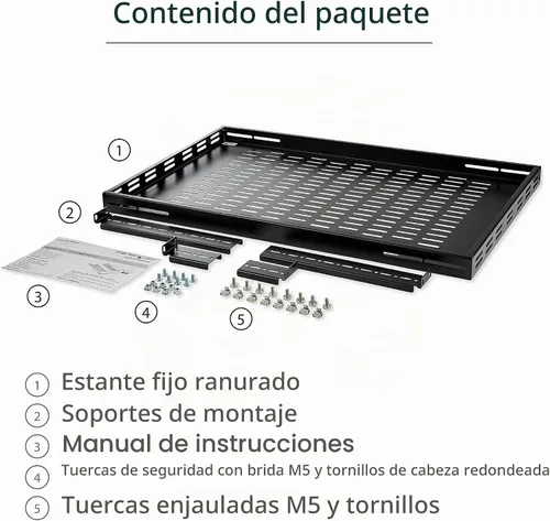 Vista 5 de StarTech Estante Bandeja Ajustable con Ventilación para Rack de Servidores 1U - 175lbs - Profundidad de Montaje Ajustable de 19.5 a 38 Pulgadas