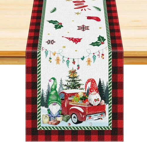 Vista 8 de Nialnant Caminos de mesa de Navidad, decoraciones de mesa de invierno de Navidad con bolas de Navidad, flores de nochebuena, camino de mesa