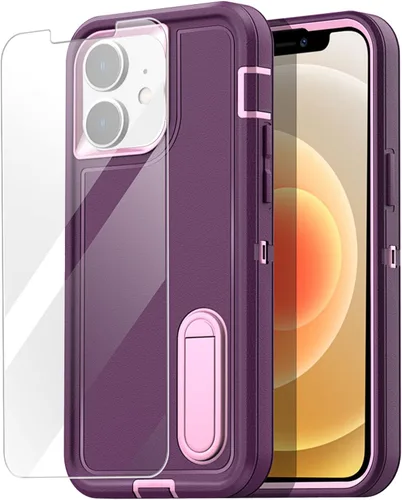 Vista 10 de AICase Funda para iPhone 12/12 Pro con soporte integrado con protector de pantalla de vidrio + lente de cámara, resistente protección contra caídas