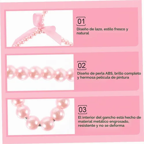 Vista 7 de 5 piezas de perlas rosadas pequeñas perchas de ropa con perlas de imitación con lazo de cinta para mascotas, perros, gatos, ropa de bebé