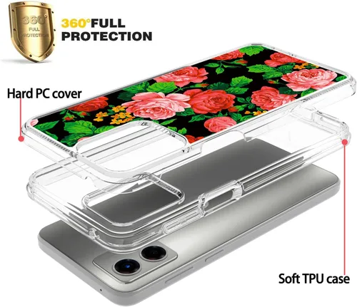 Vista 2 de Funda compatible con Motorola Moto G 5G 2023, funda original floral Moto G 5G con diseño híbrido 2 en 1, carcasa de policarbonato TPU fuerte Negro